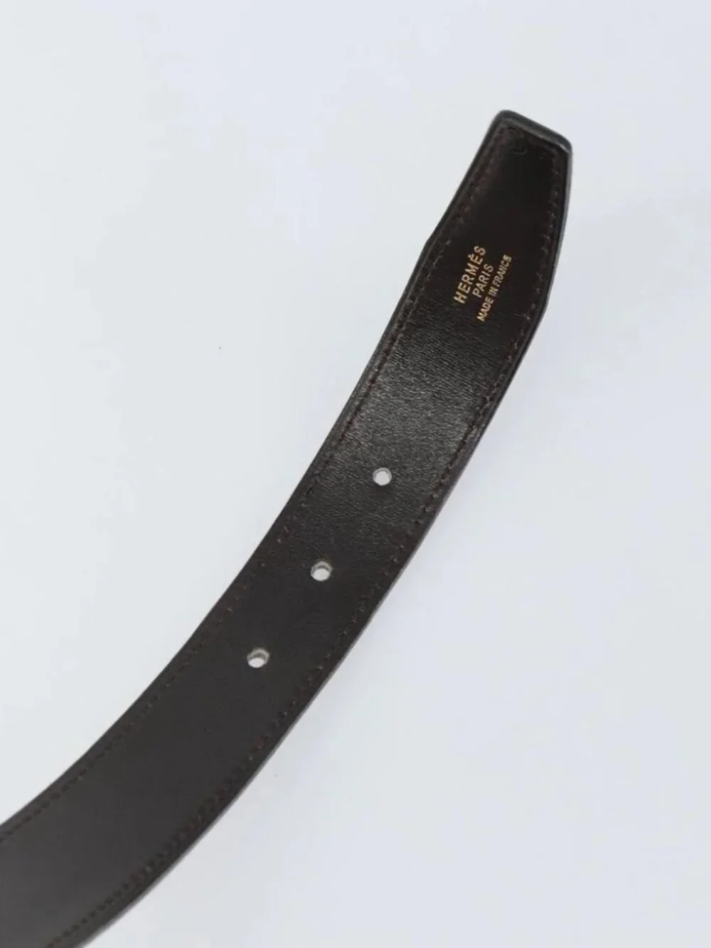 HERMES Belt Leather 44.5" Black Gold Auth - Picture 10 of 11